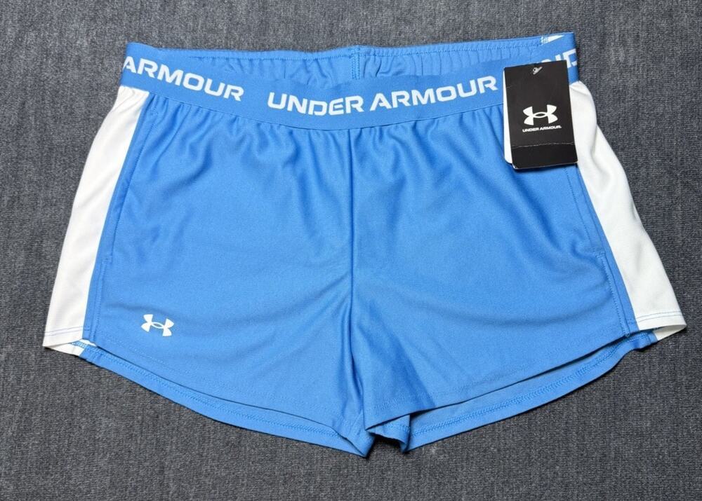 NWT Under Armour Tech Play Up Shorts Girls size XL Ether Blue Drawstring